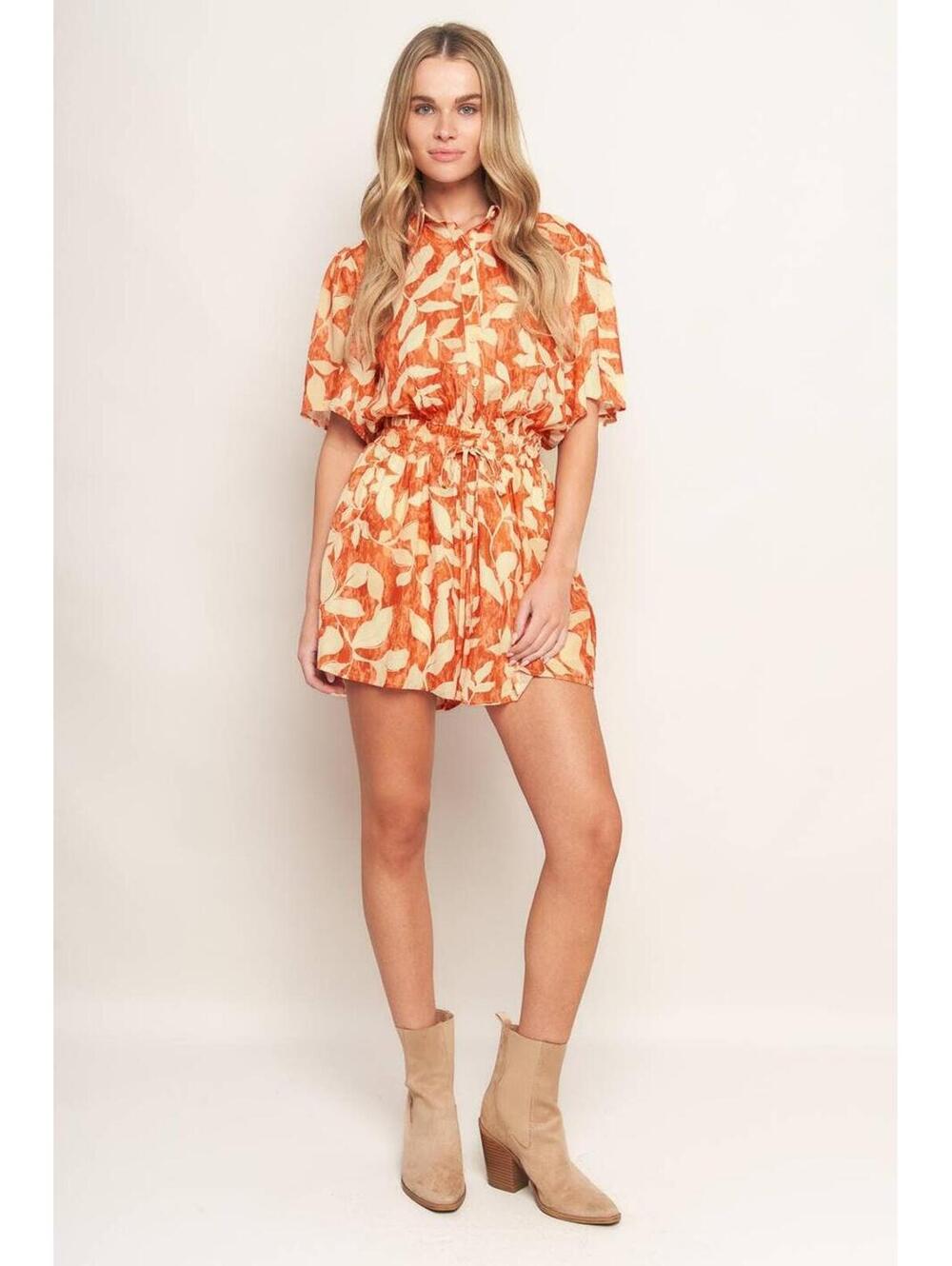 Sunset Print Button Front Romper